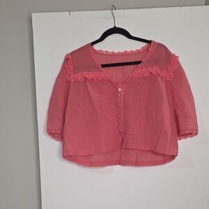 Source Unknown Pink Blouse with Lace Trim